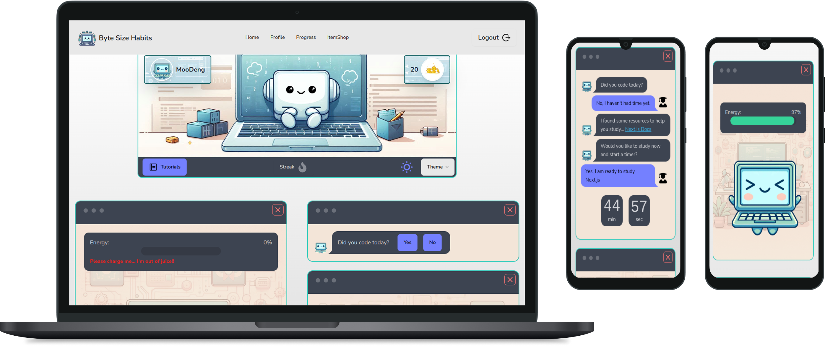 Desktop and mobile view of Byte Size Habits project.