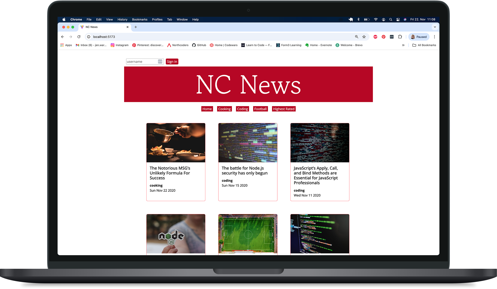 Desktop view of NC News website.