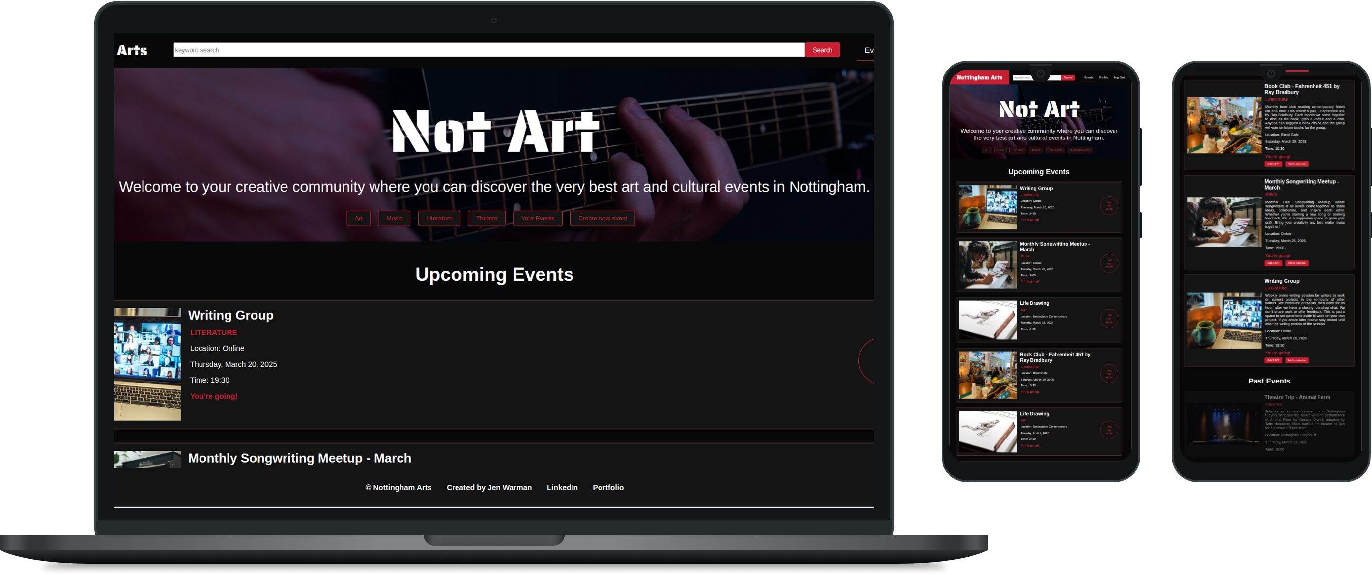 Desktop and mobile view of Not Art website.
